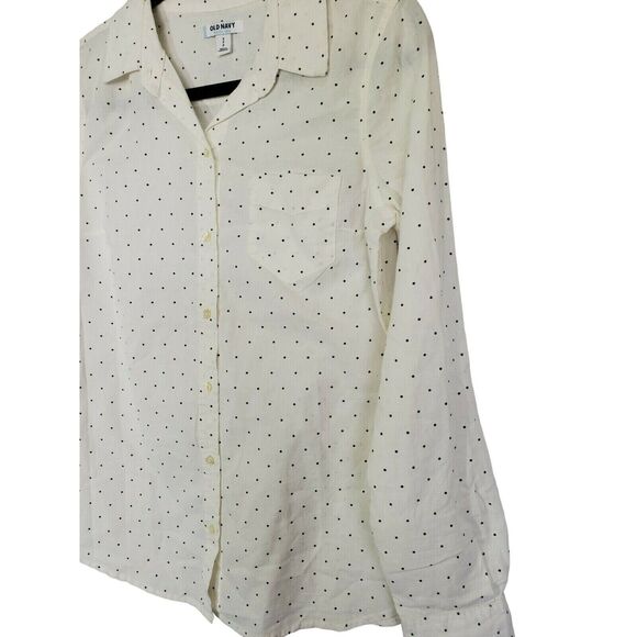 Old Navy Blouse PS Womens White Blue Polka Dot Long Sleeve Collared Button Front - Picture 2 of 4